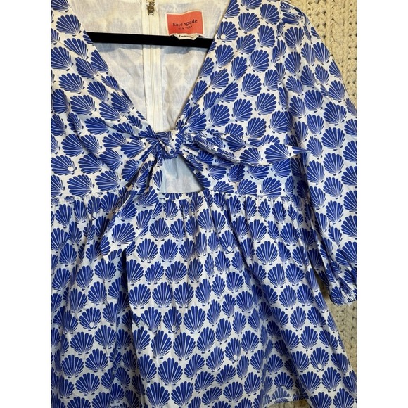 Kate Spade New York White Blue‎ Clamshells 3/4 Sleeve Blouse Shirt Knot Size 8 - Picture 3 of 6